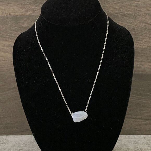 Kendra Scott Isla Blue Lace Agate Asymmetric Silver Pendant Necklace 18"-20" - Picture 1 of 5